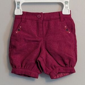 NWT Janie And Jack Wool Blend Dark Pink Floral Embroidered Shorts 3-6 Months